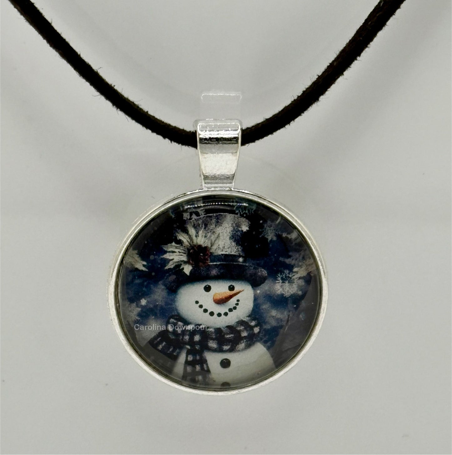 Snowman (Black Background)-Corded Charm Necklace