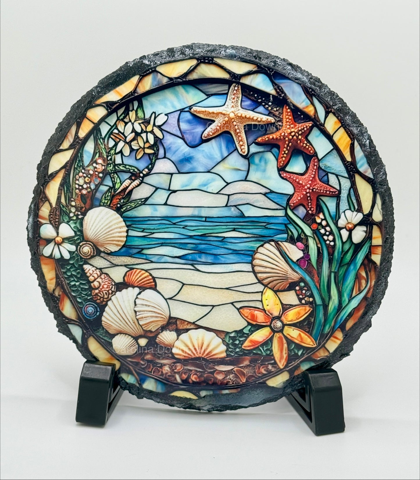 Beach Stained Glass Image-Round slate
