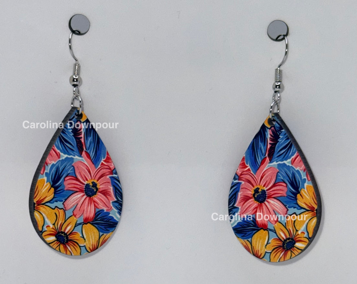 Tropical Floral-Teardrop Ear Rings