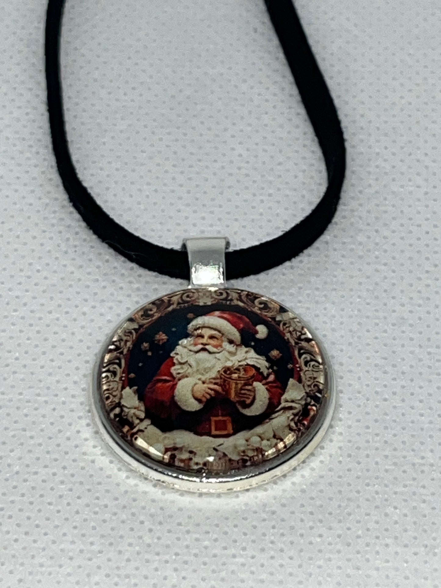 Vintage Santa #3-Corded Charm Necklace
