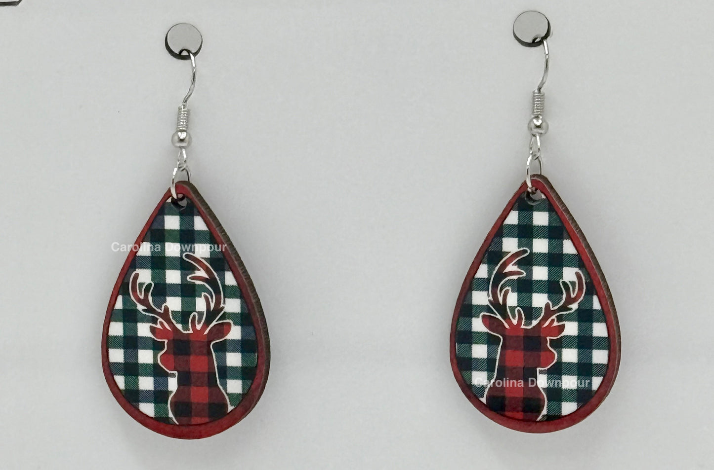 Deer (Plaid Background)-Ear Rings