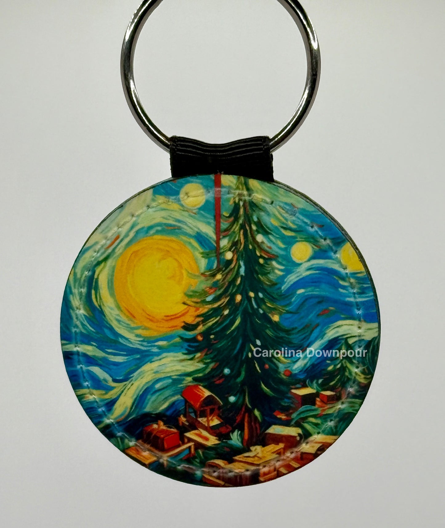 Van Gough Christmas Tree #1-Faux Leather Keychain