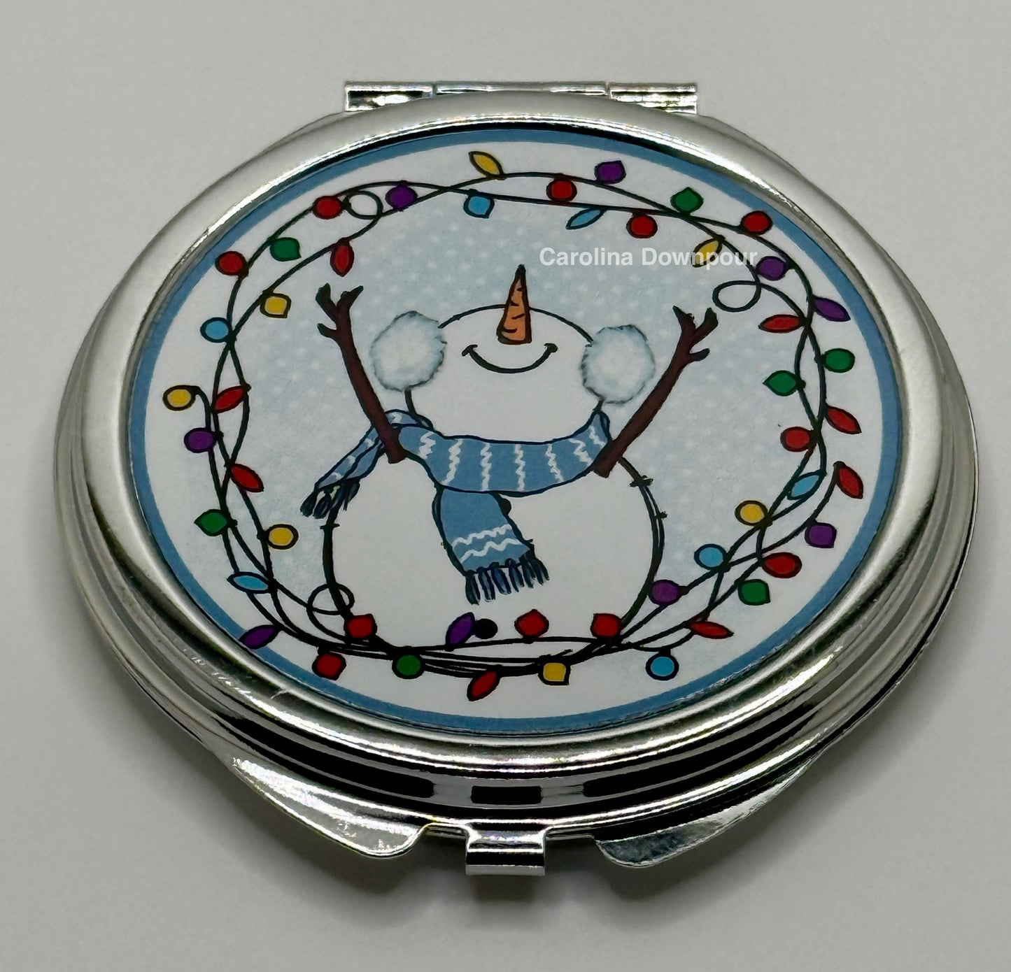 Happy Snowman-Compact Mirror (Round)