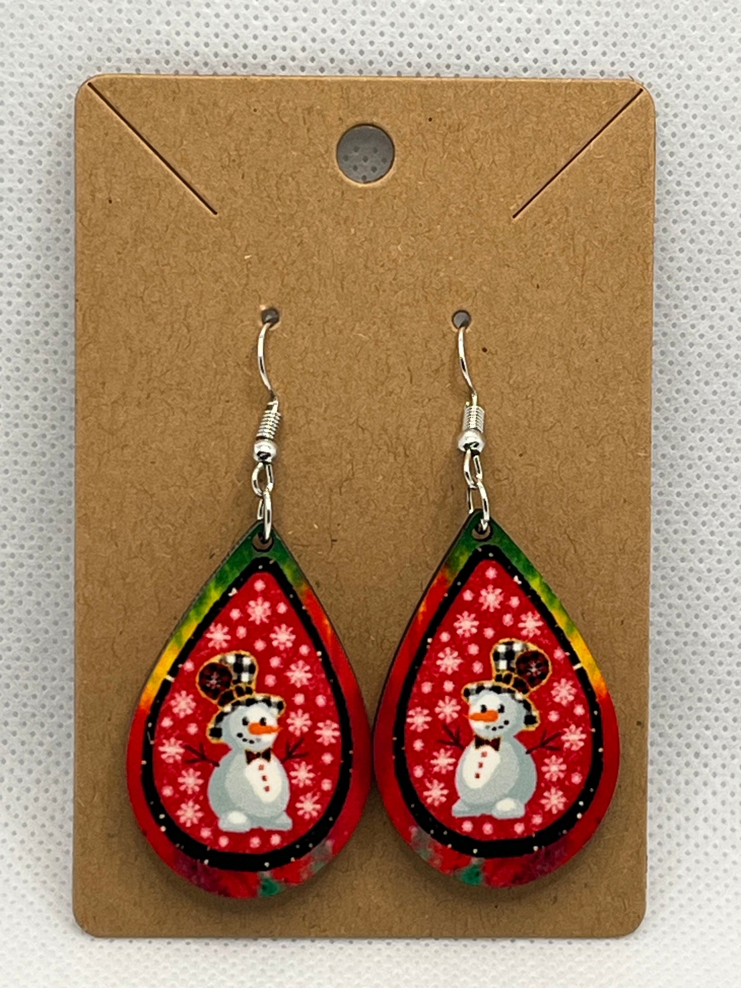 Snowman (Multi-Edge Red)Ear Rings