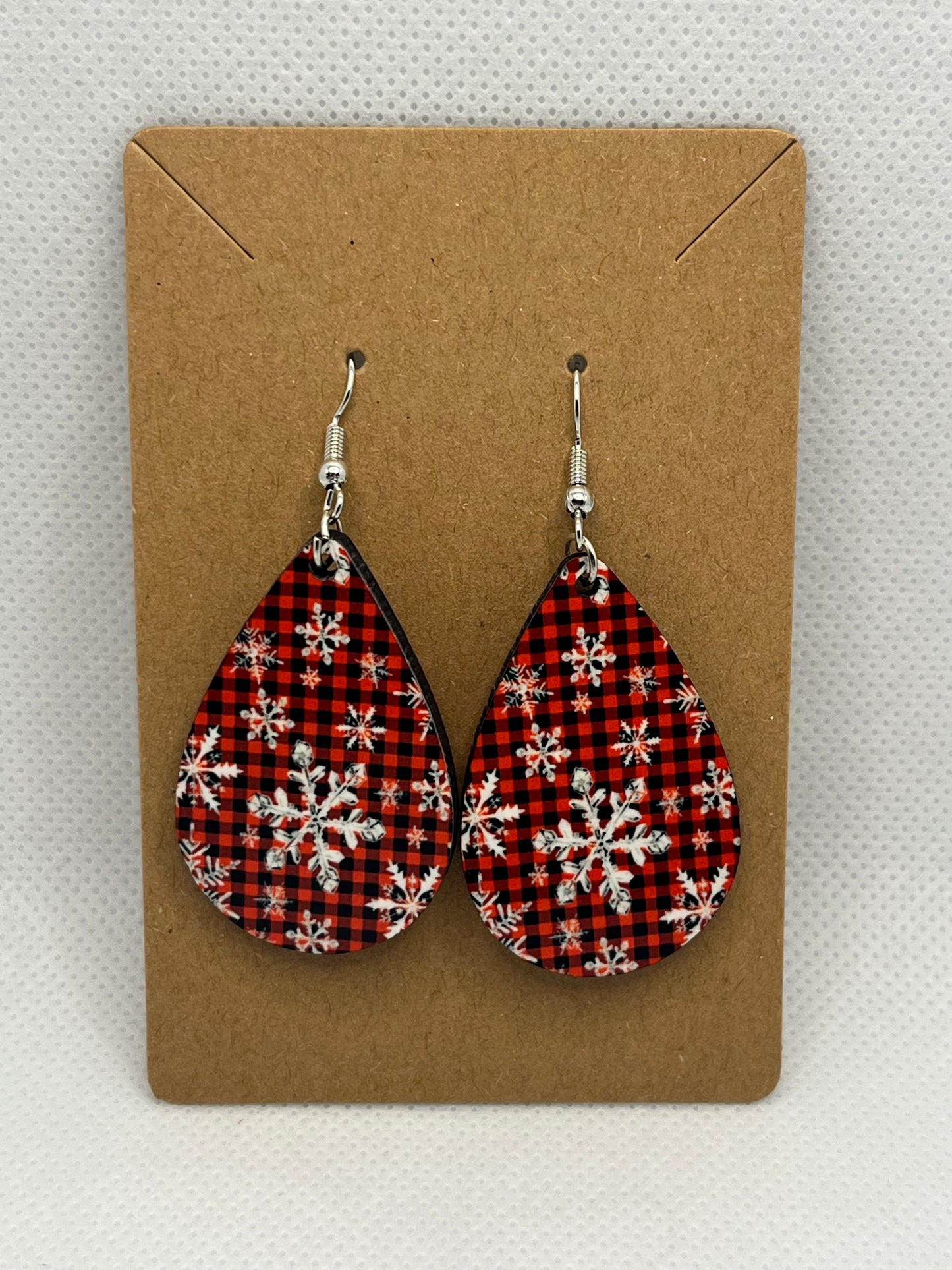 Snowflakes w/Plaid Background-Ear Rings
