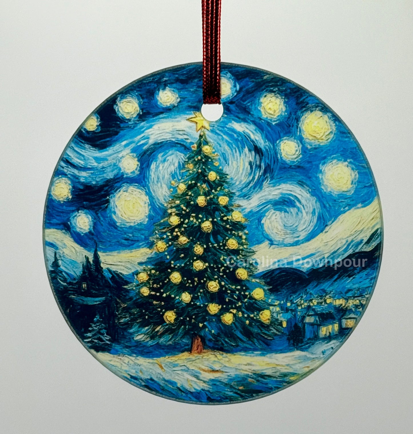 A Starry Night Christmas Tree-Glass Round Ornament