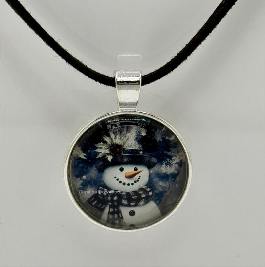Snowman (Black Background)-Corded Charm Necklace