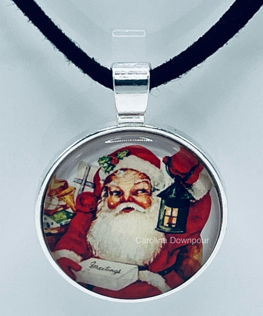 Vintage Santa #5-Corded Charm Necklace