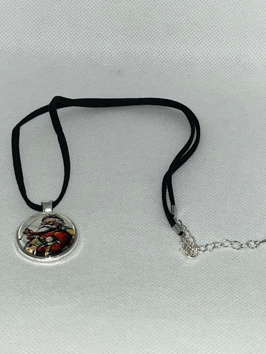 Vintage Santa #1-Corded Charm Necklace
