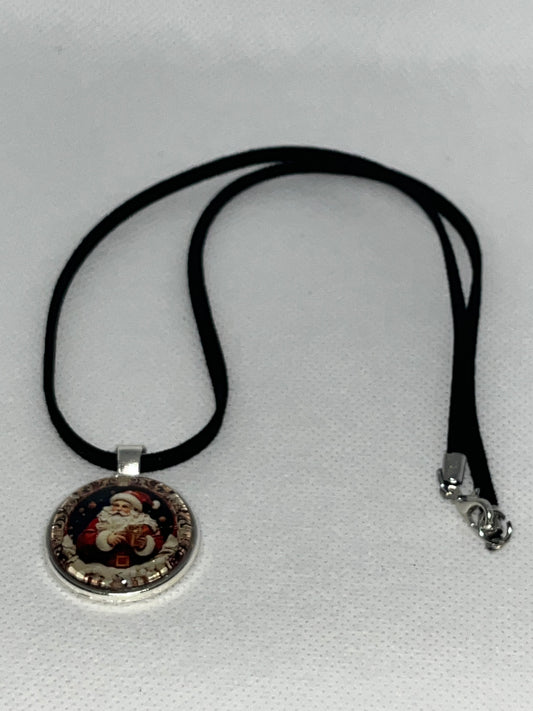 Vintage Santa #3-Corded Charm Necklace
