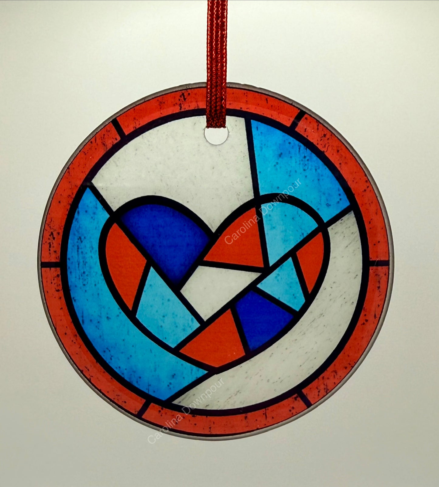 Stained Glass Heart-Round Clear Glass Ornament