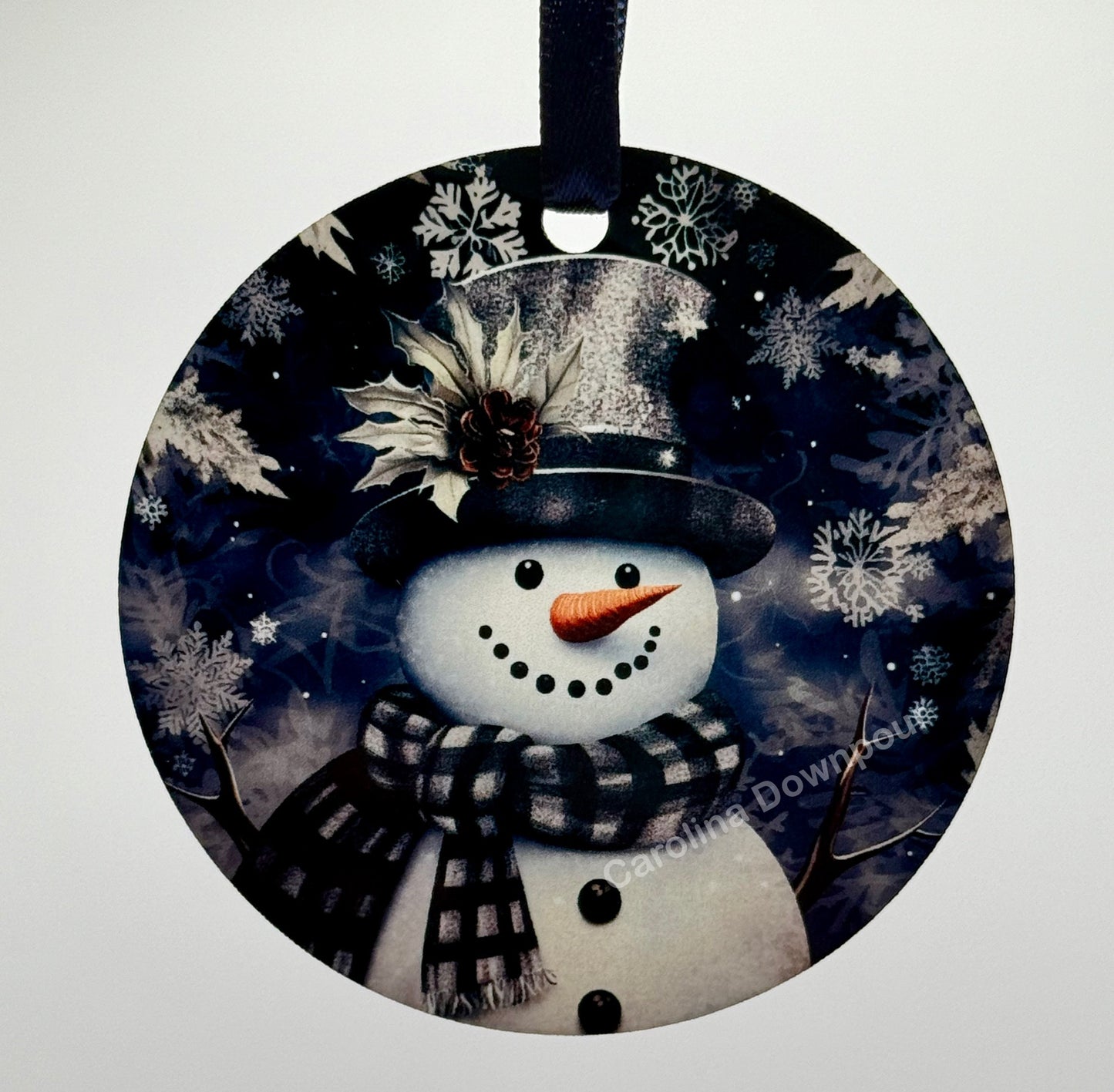 Snowman (Black Background)-Holiday Ornament