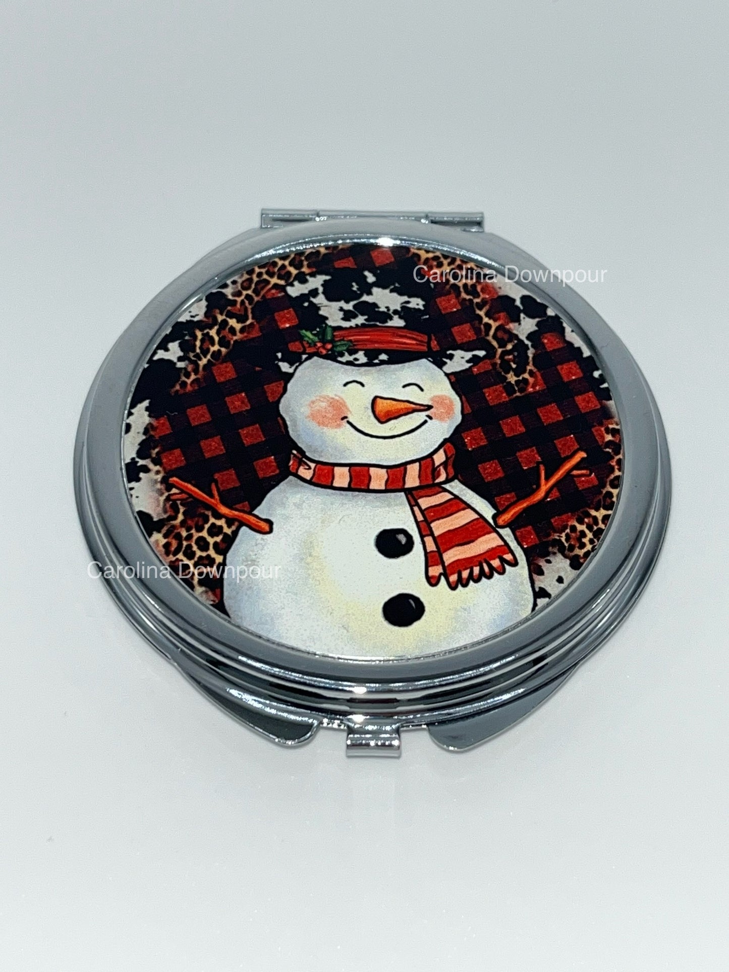 Snowman (Plaid/Leopard Print Background)-Compact Mirror