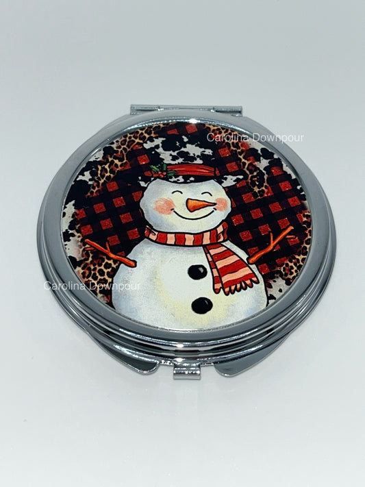 Snowman (Plaid/Leopard Print Background)-Compact Mirror