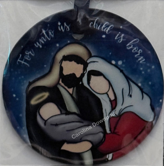 For Unto Us a Child is Born-Frosted Glass Round Ornament