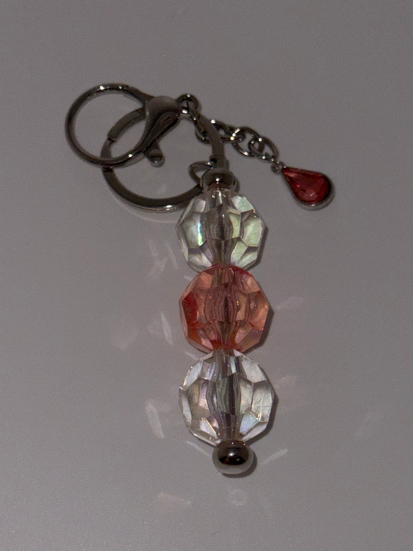 Pink/Clear Crystals-Beaded Keychain w/Charm