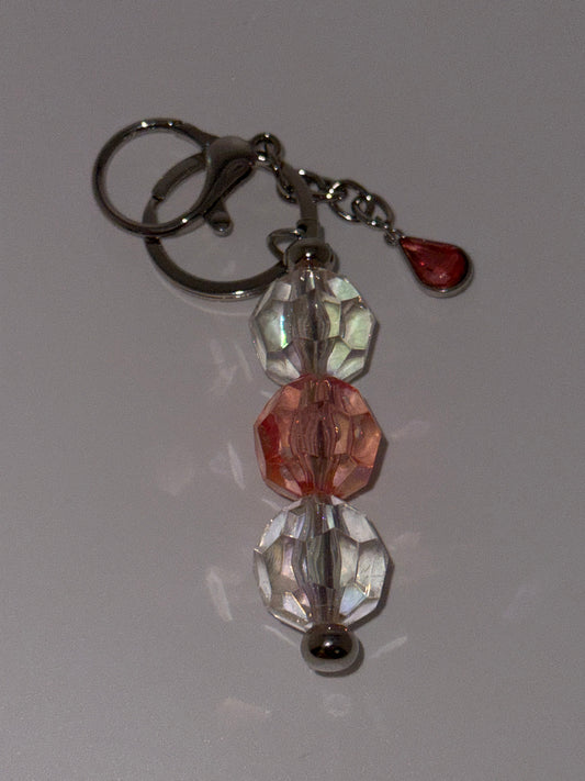 Pink/Clear Crystals-Beaded Keychain w/Charm