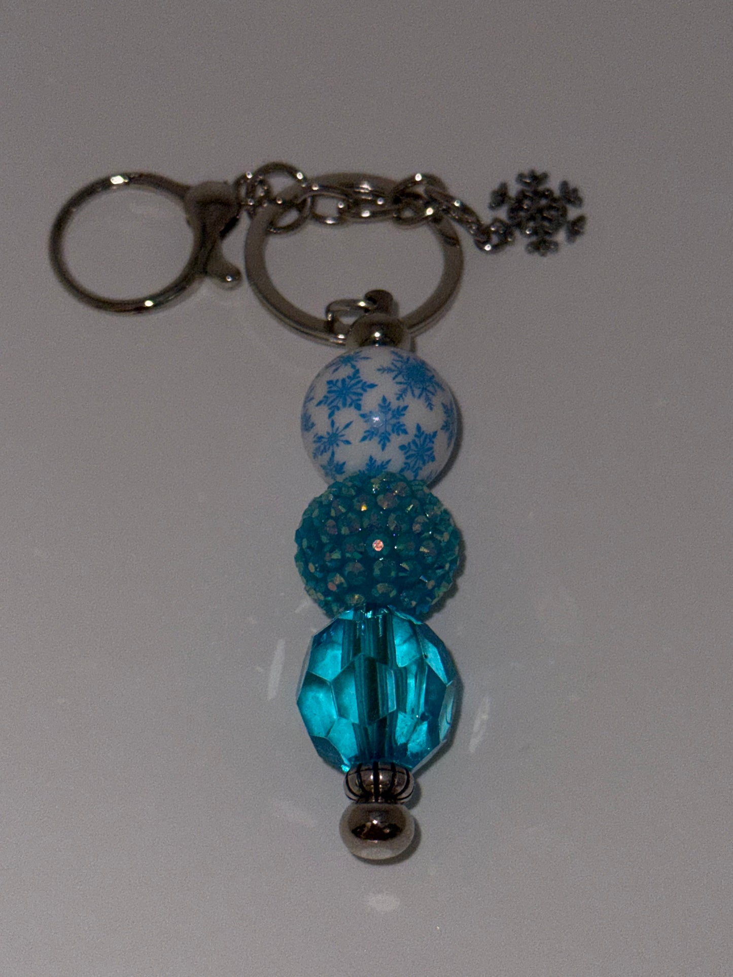 Blue Snowflake-Beaded Keychain w/Charm
