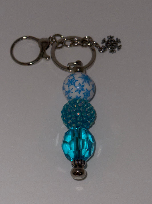 Blue Snowflake-Beaded Keychain w/Charm