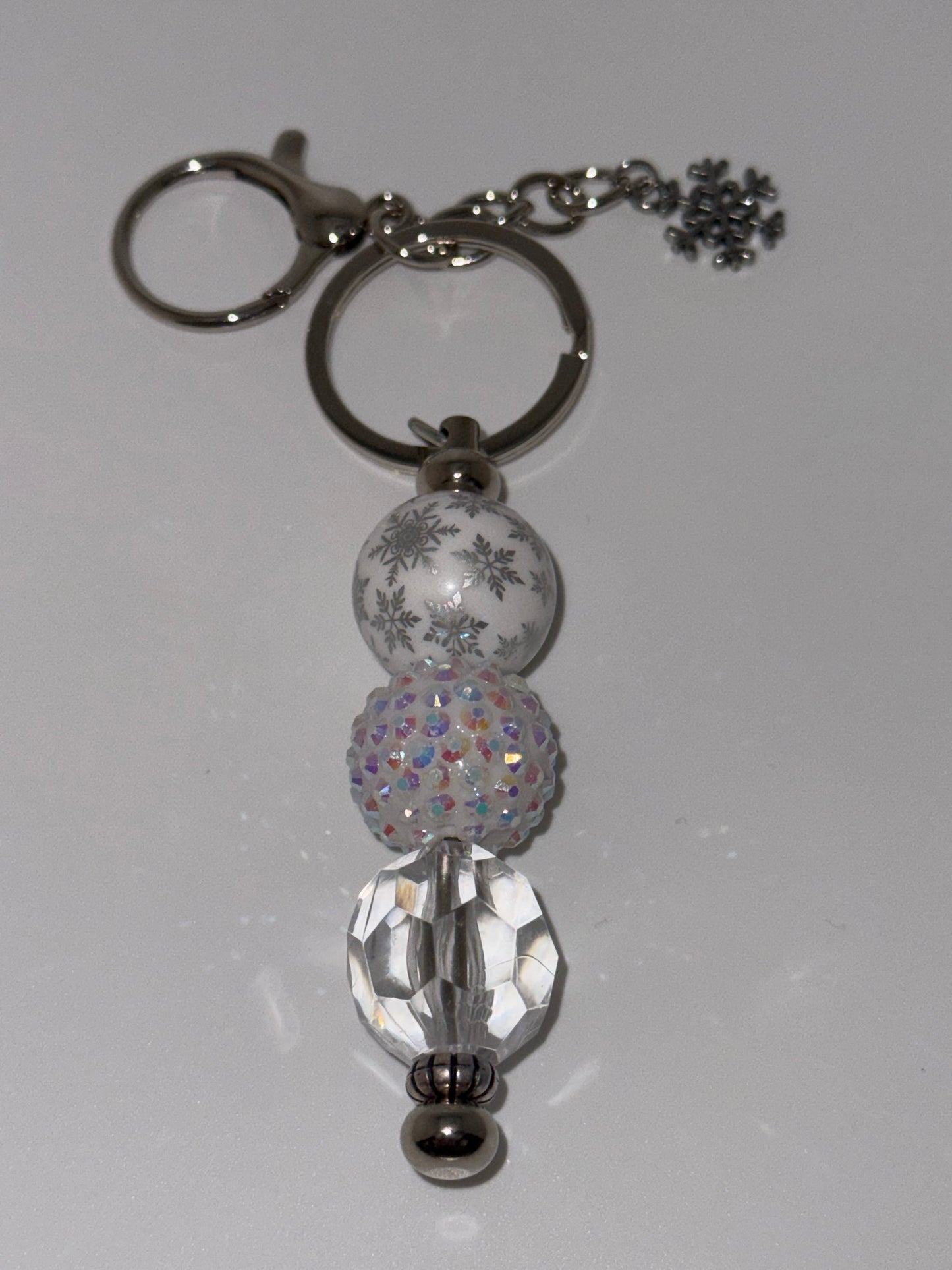 Silver Snowflake-Beaded Keychain w/Charm