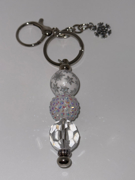 Silver Snowflake-Beaded Keychain w/Charm
