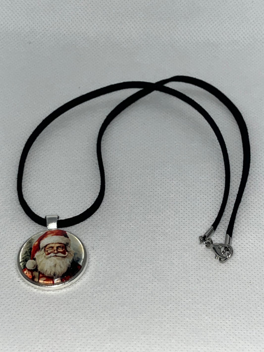 Vintage Santa #2-Corded Charm Necklace
