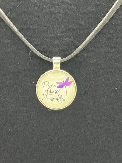 Peace, Love, & Dragonflies-Corded Charm Necklace