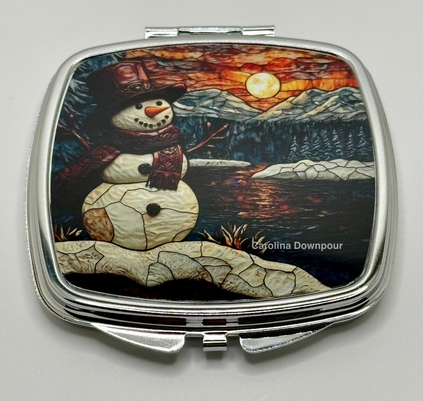 Stained Glass Snowman-Compact Mirror (Square)