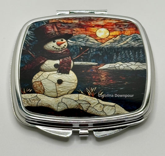 Stained Glass Snowman-Compact Mirror (Square)