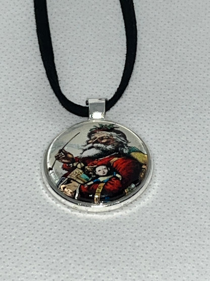 Vintage Santa #1-Corded Charm Necklace