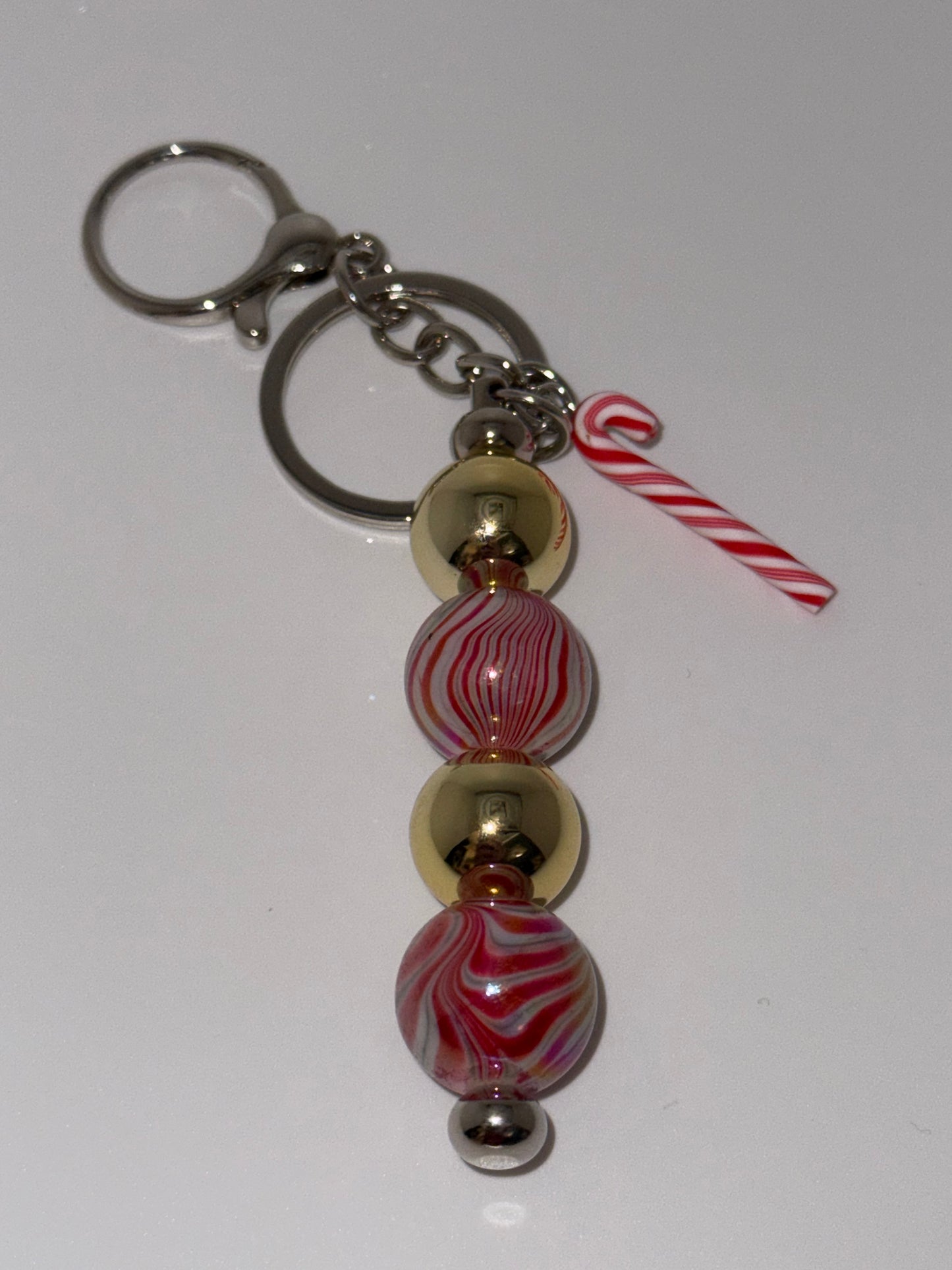 Peppermint Marble-Beaded Keychain w/Charm