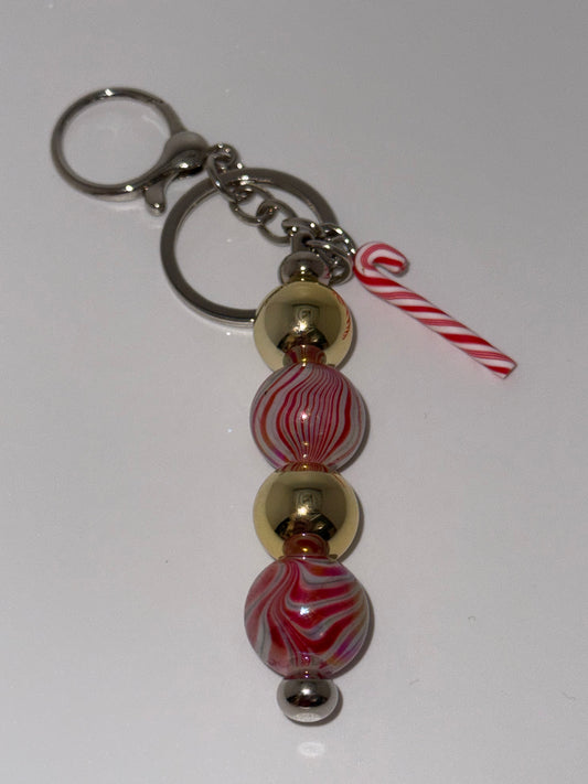 Peppermint Marble-Beaded Keychain w/Charm
