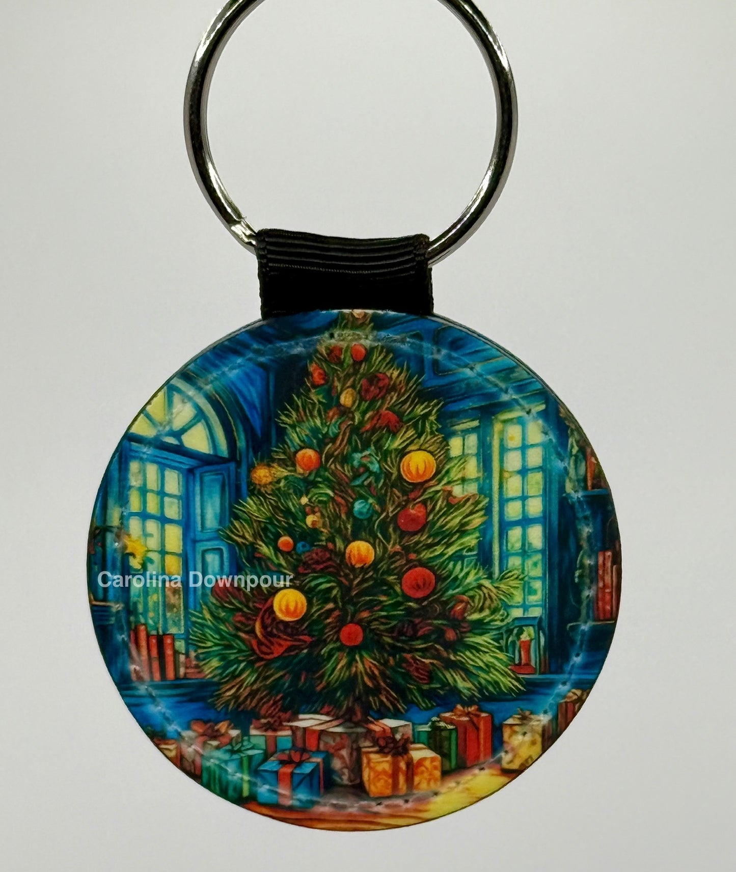 Van Gough Christmas Tree #2-Faux Leather Keychain