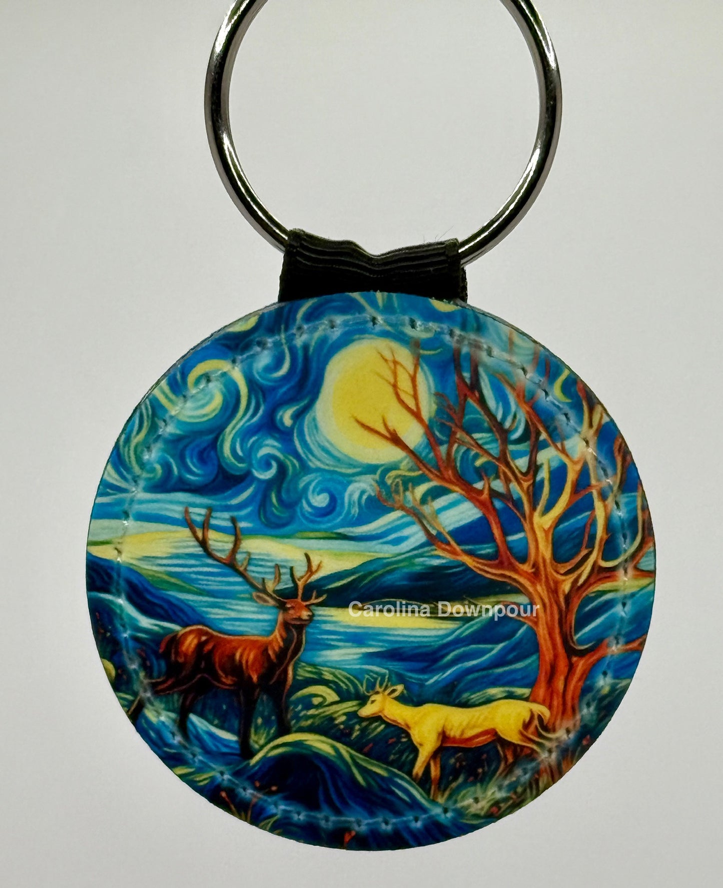 Van Gough Christmas Deer-Faux Leather Keychain