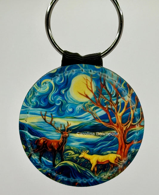 Van Gough Christmas Deer-Faux Leather Keychain