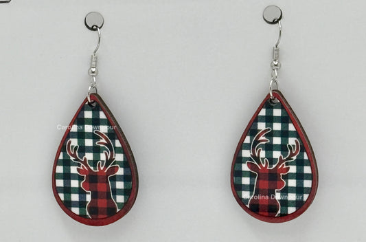 Deer (Plaid Background)-Ear Rings