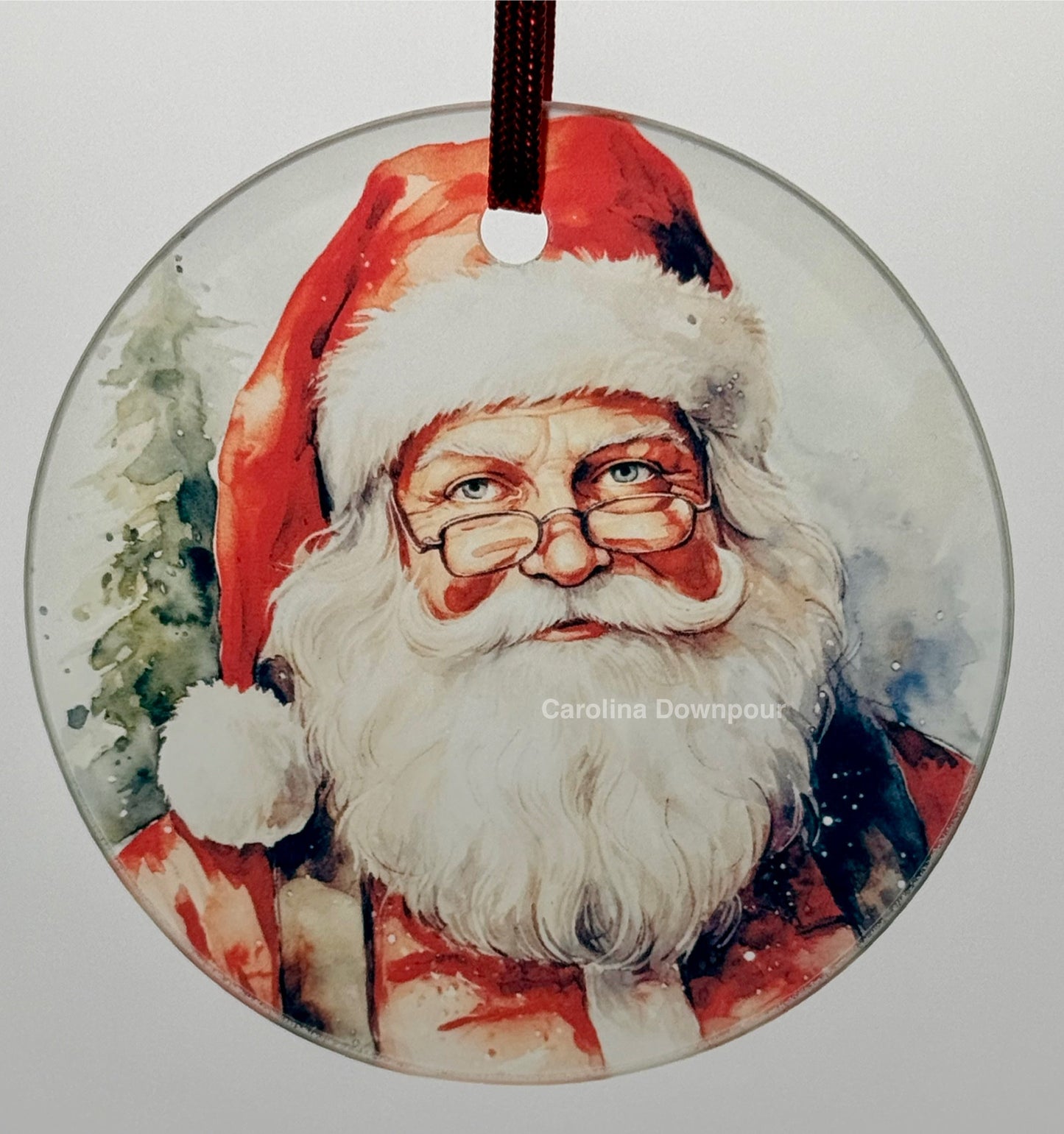 Vintage Santa (Style #2)-Glass Round Ornament