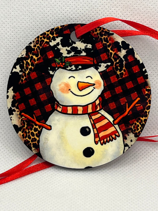 Snowman (Western Background)-Holiday Ornament