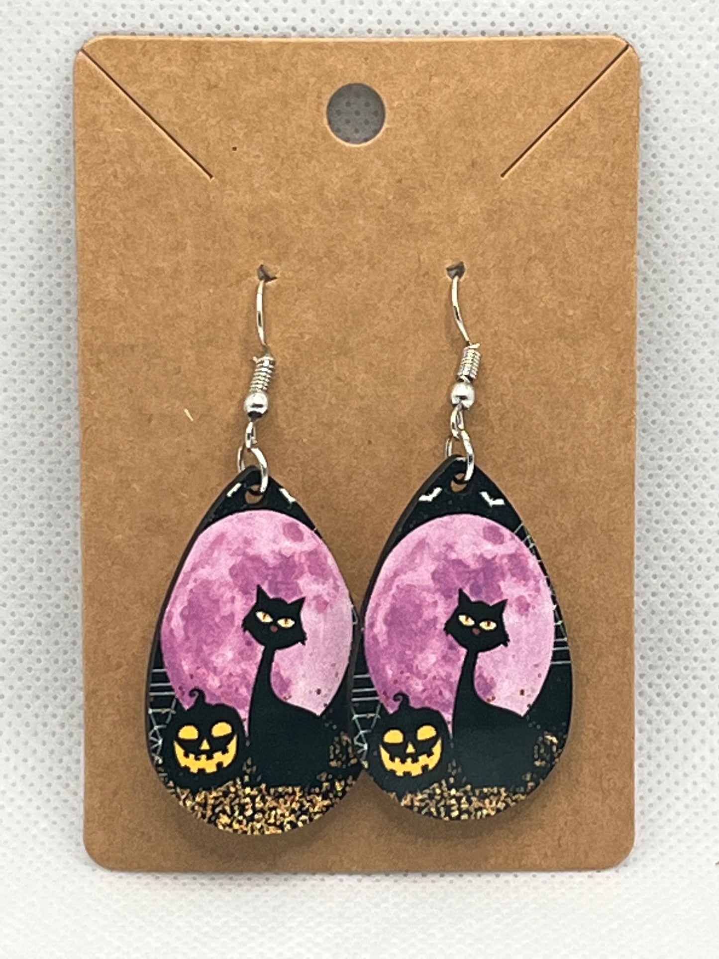 Halloween Black Cat & Moon-Ear Rings